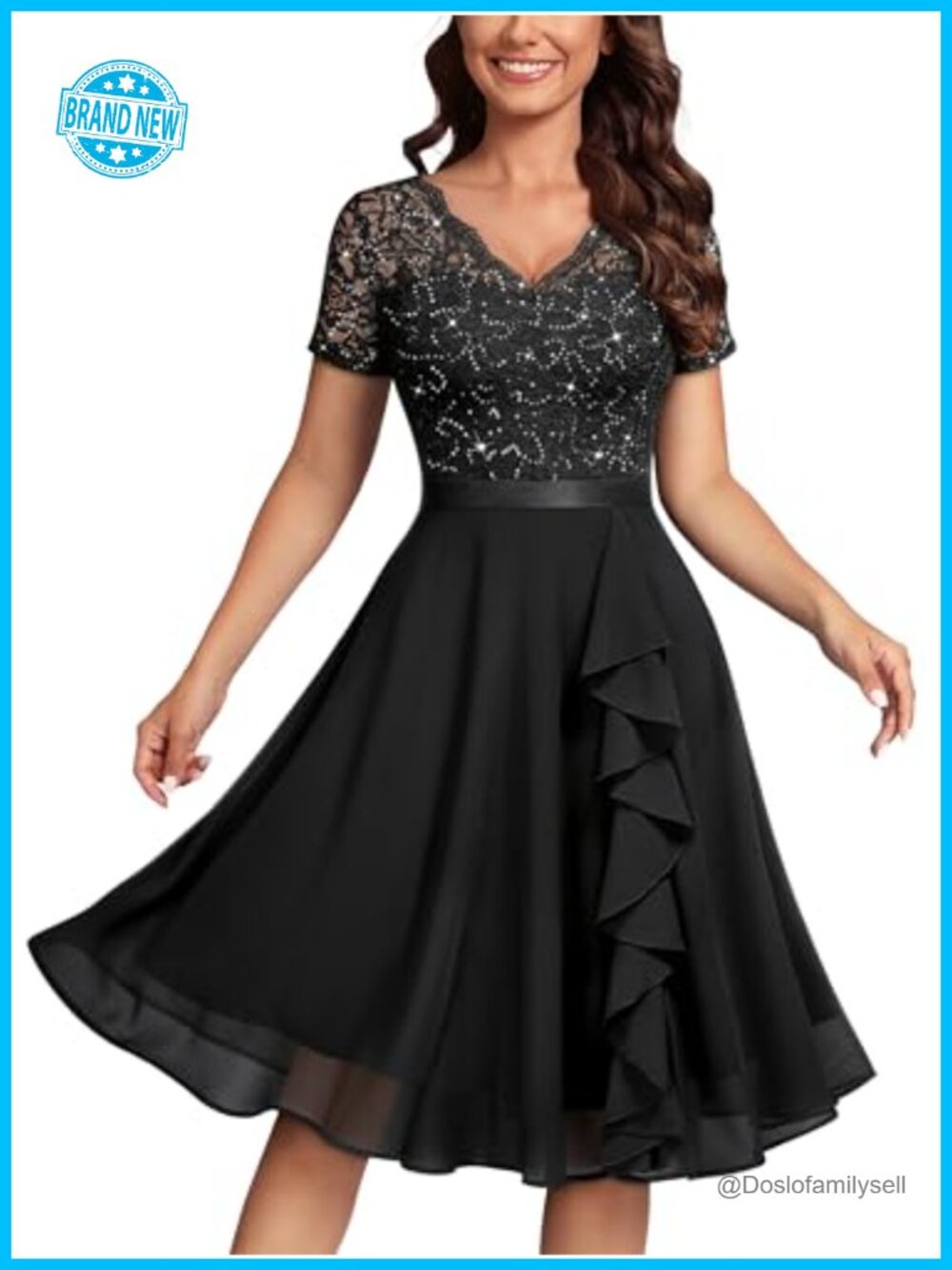 Elegant Sequin Lace A-Line Cocktail Party Dress Knee Length